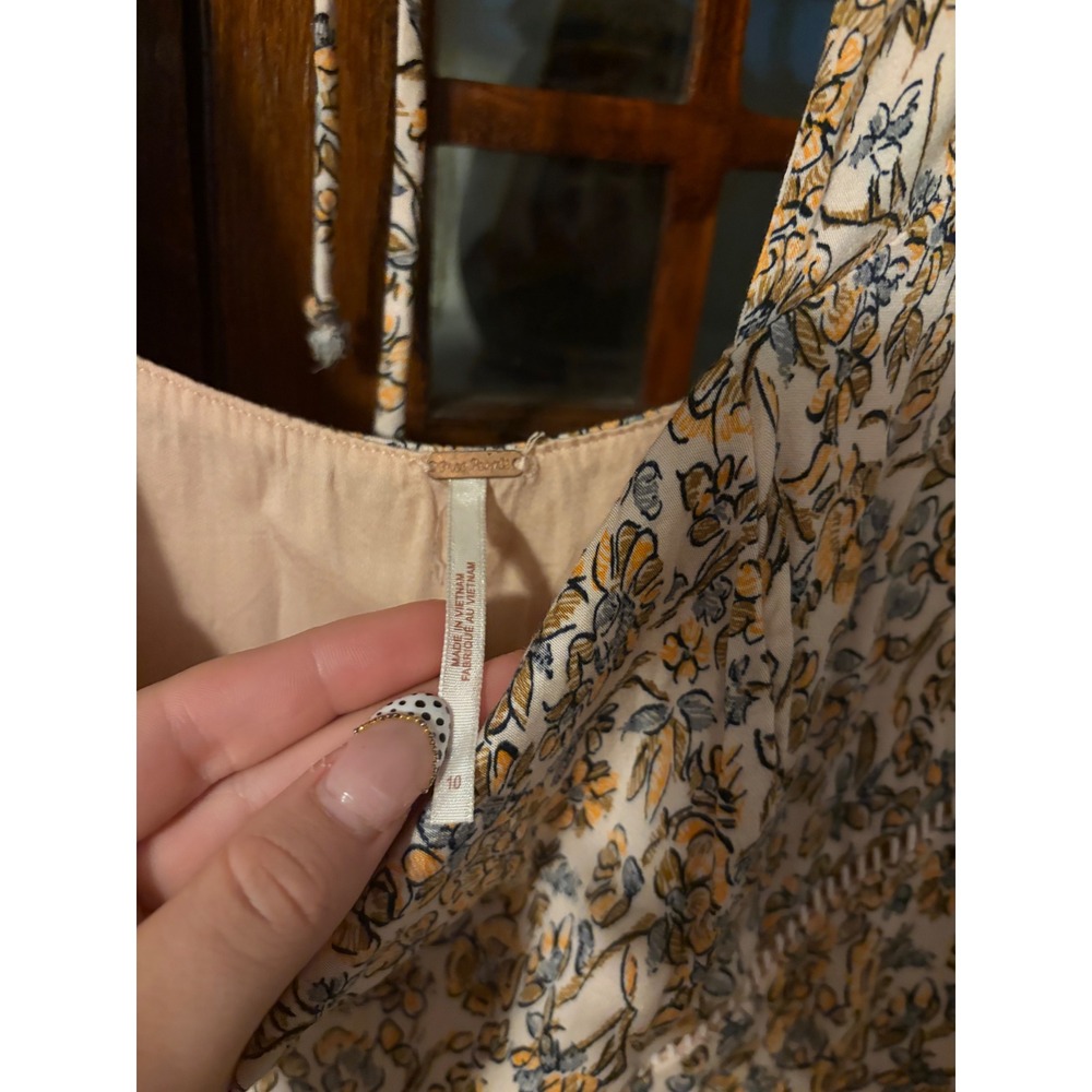 Free People Women Floral Mini Dress Long Sleeve Square Neck Open Back Size 10‎ - Picture 4 of 6